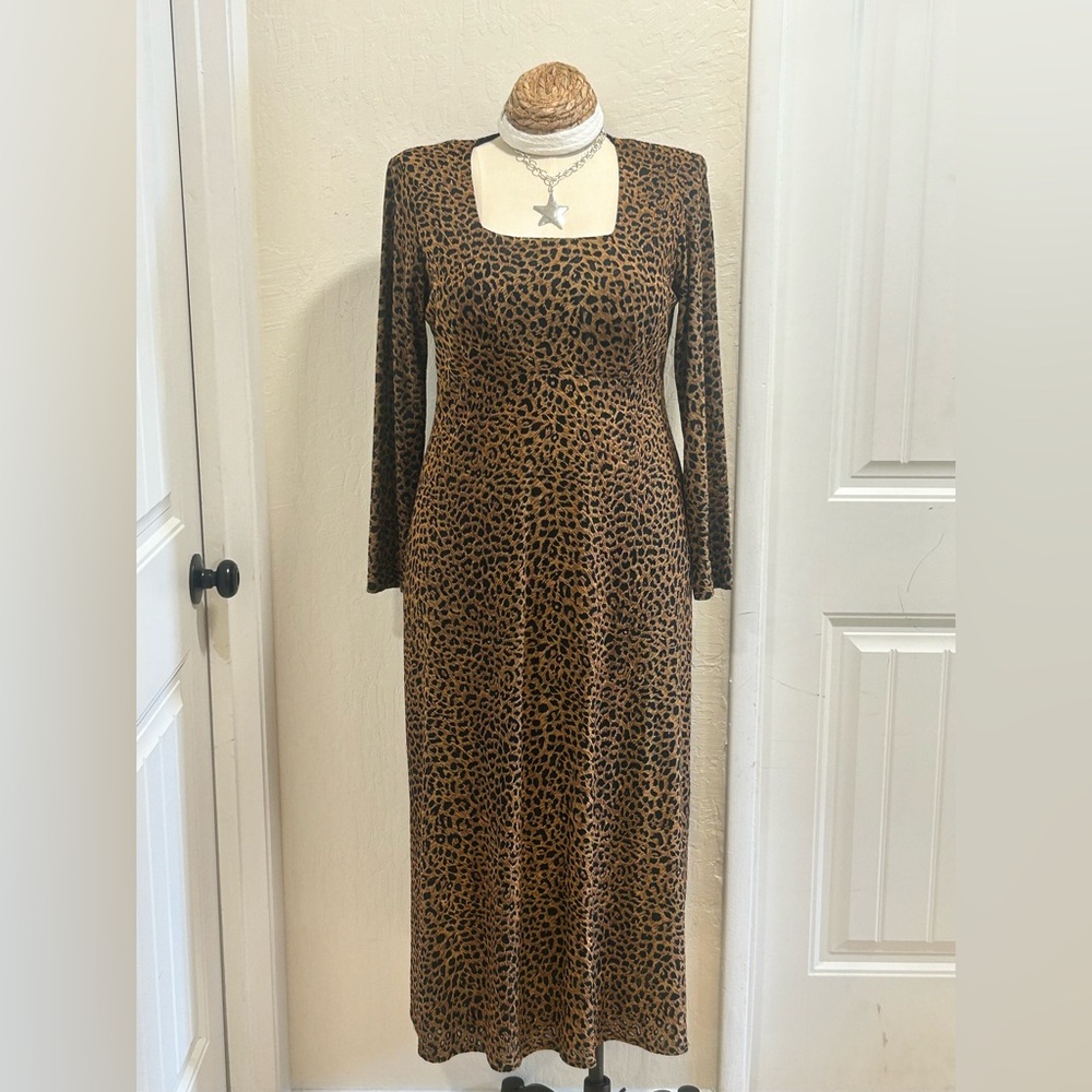 Rabbit Rabbit Rabbit Leopard Print Long Sleeve Maxi Dress - Brown/Black SZ 14
